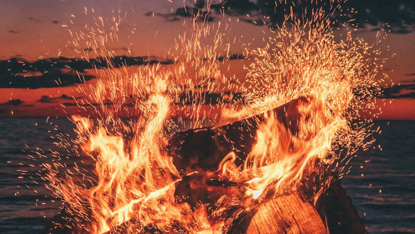 sunset beach bonfire