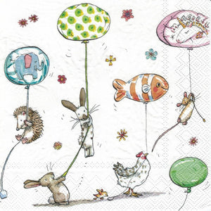 Serviette - Animals with balloons - Bastelschachtel - Serviette - Animals with balloons