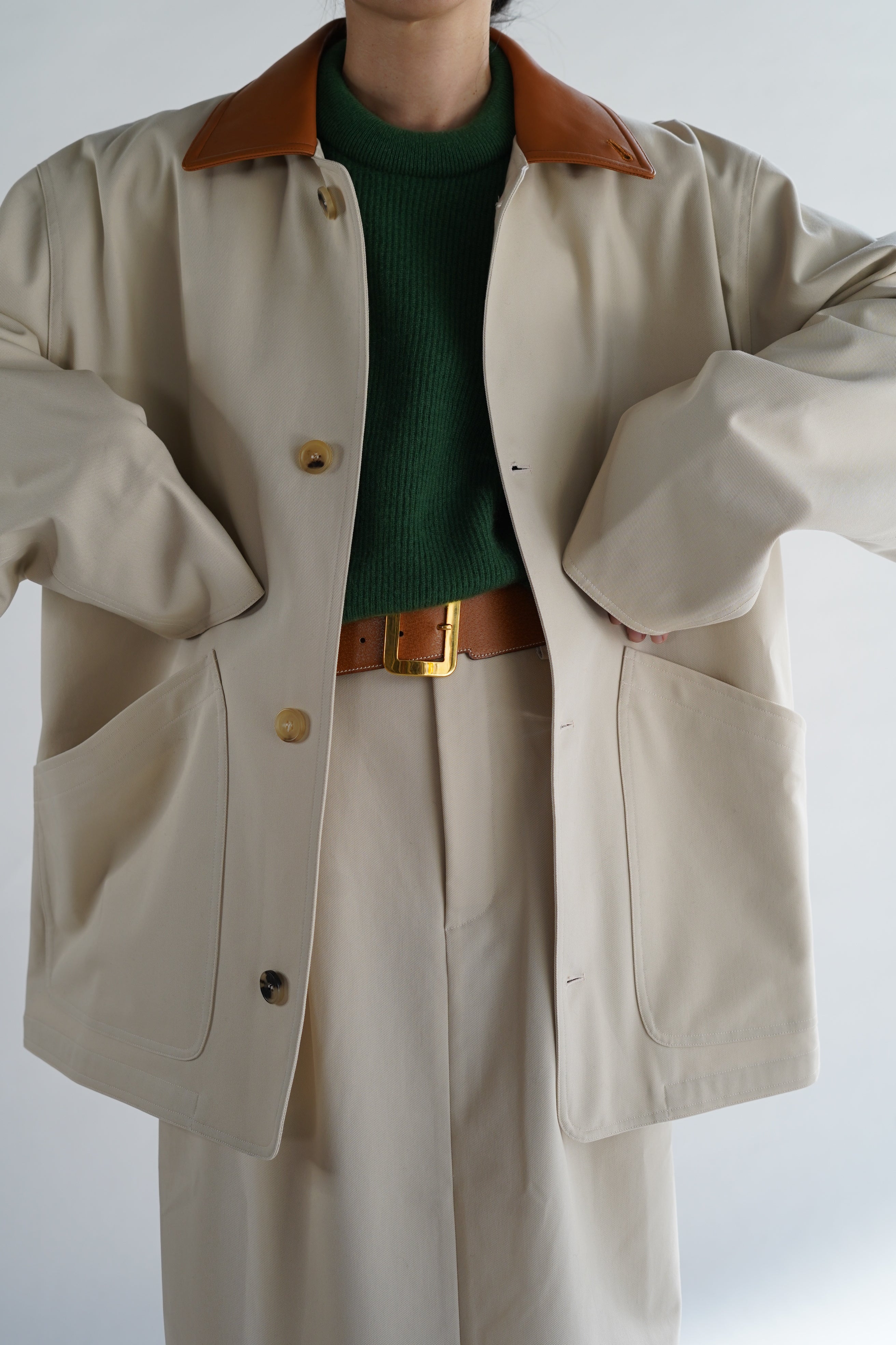 Cristaseya クリスタセヤ OVERSIZED COTTON TRENCH WITH LEATHER PATCH