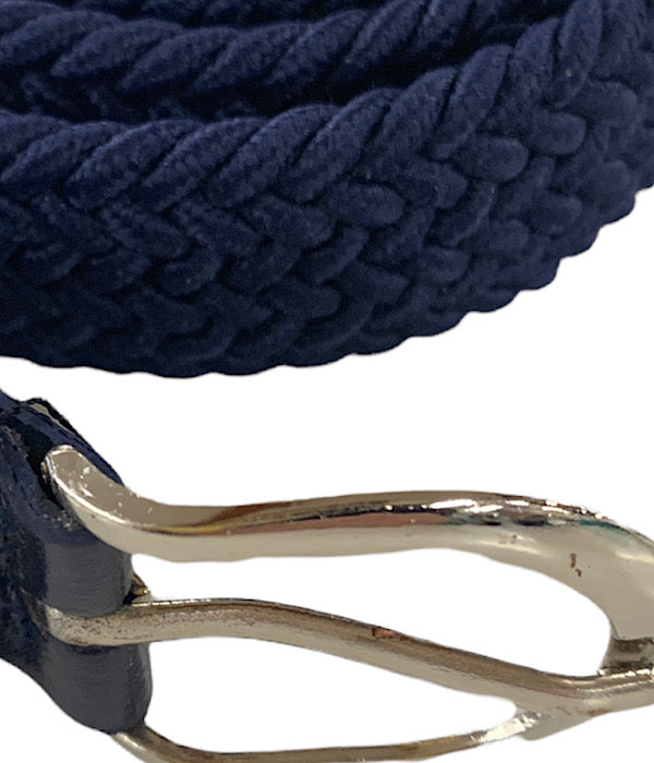 Women braided elastic belt, navy blue