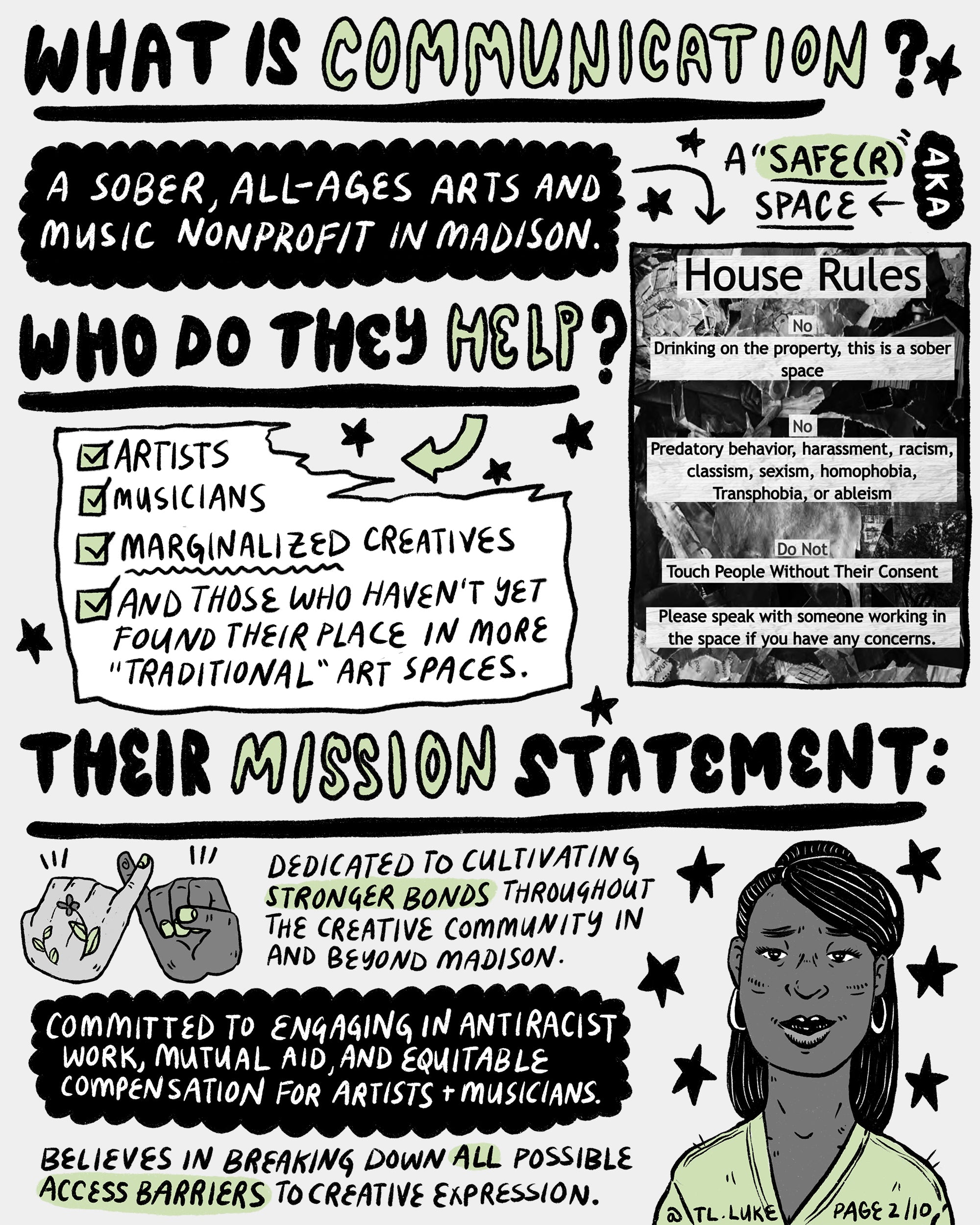 Page 2 of Auntie Luke’s Guide to Wisconsin’s Art Economy, Part 2 introduces Communication.
