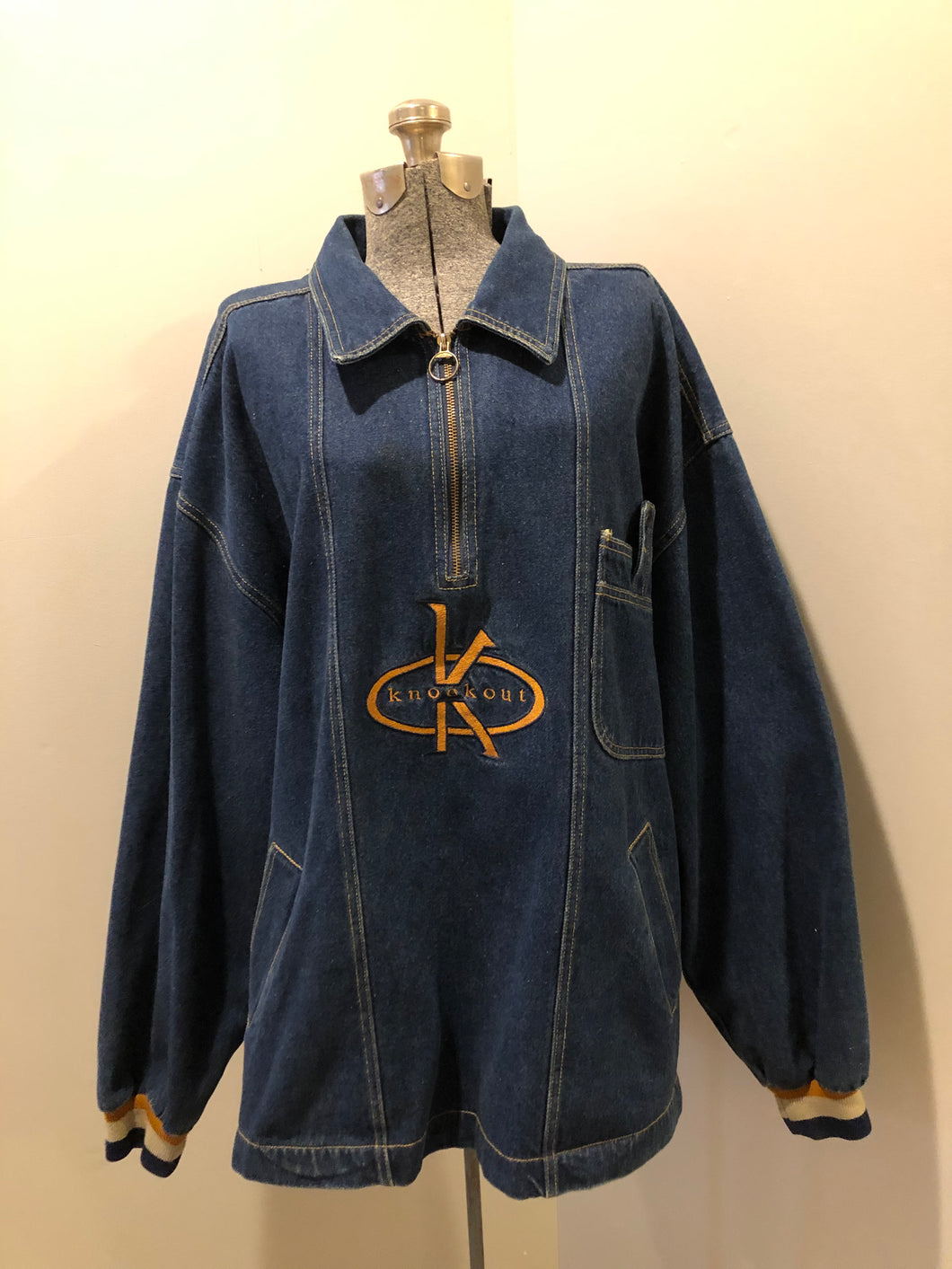 Vintage Knockout Anorak Quarter Zip Pullover Denim Jacket, Made in