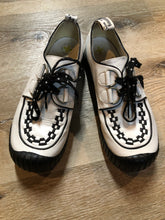 Load image into Gallery viewer, Kingspier Vintage - &quot;Smooth Casual&quot; Doc Martens in a pseudo creeper style with sugar skull interior. 
White with black accents. 
Excellent condition.
Size US W 6
