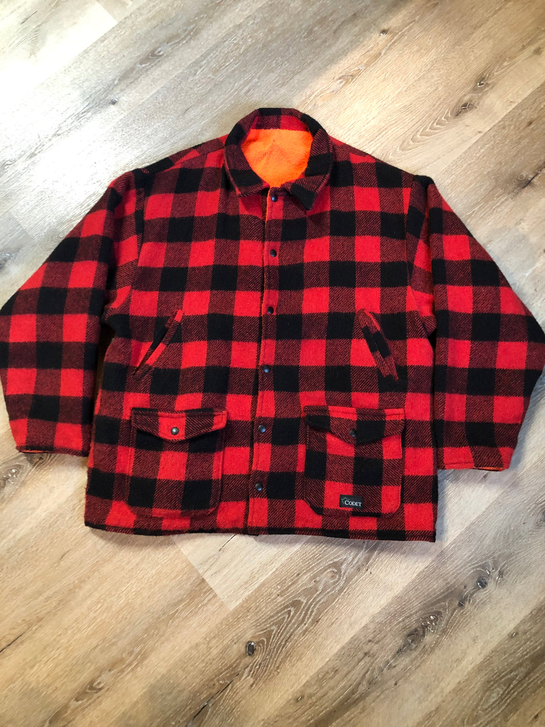 Vintage Reversible Codet Red & Black Buffalo Wool Plaid / Blaze