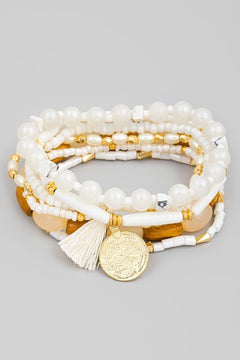 Assorted Bead Tassel Coin Bracelet Set