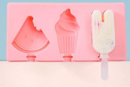 0461 Reusable Ice Cream Bar Mold, 3 Cavities Silicone Ice Pop Mold, 3 Different Shape