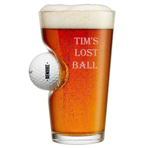 funny pint glass with golf ball