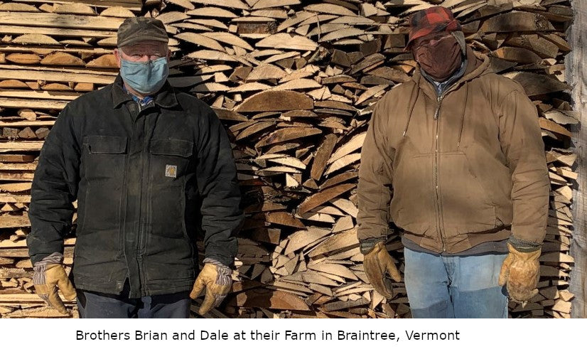 Maple Farmers Brian and Dale outside of their Vermont maple syrup sugarhouse in Braintree Vermont