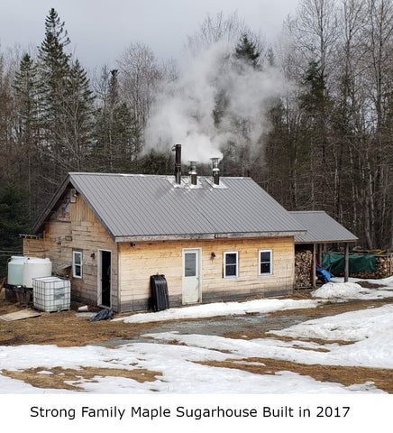 The Vermont maple syrup sugarhouse at Strong Family Maple in Orange Vermont