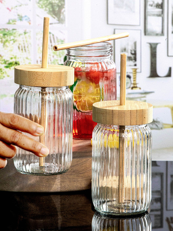 Goodhomes Borosilicate Glass Tumbler With Glass Straw & Wooden Lid (Se –  GOOD HOMES