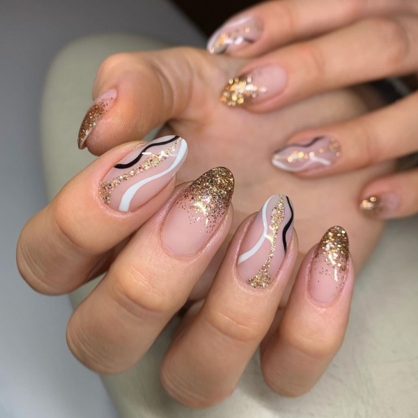 pink aesthetic, pink nail ideas, rose gold nails, rose gold aesthetic,  glitter nails, glitter tips | Gold glitter nails, Holiday nails, Stylish  nails
