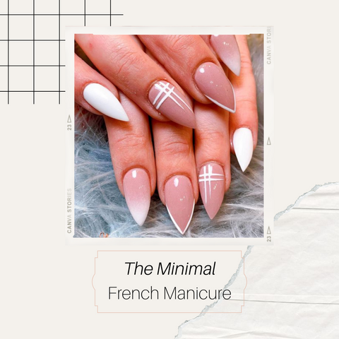 Minimal french manicure with white tip on stiletto nail shape 