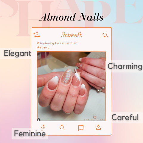 Almond Shape Nails with pink ombre, nude ombre and a designer nail look