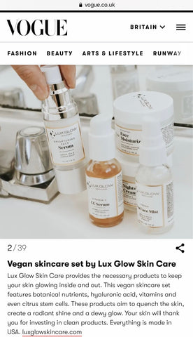 Vegan Skincare Set by Lux Glow Skin Care seen in Vogue UK February 2021