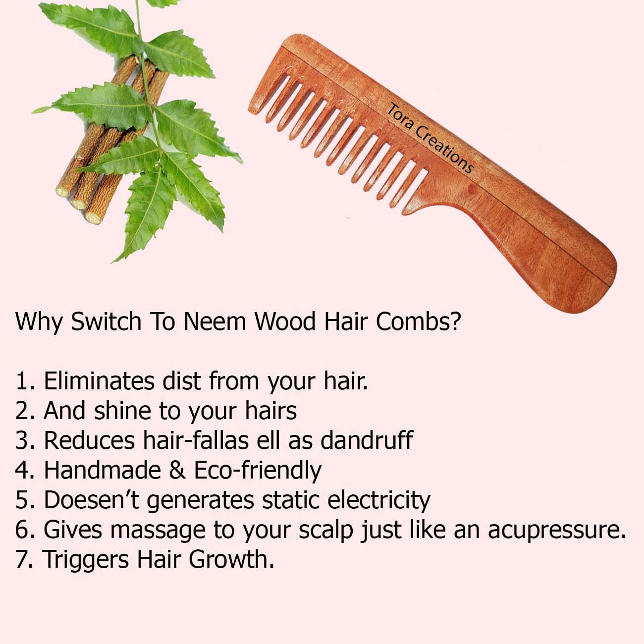 Matra Professional Pure Neem Wood Comb for Easy Detangling  Wide Tooth  Neem Comb for Hair Growth  Anti Dandruff  Shower  Shampoo Neem Wooden  Comb for Women  Men 