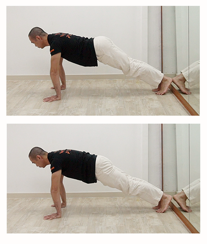 pelvic tilting exercise in a plank position demonstrated by UMove Calisthenics teacher