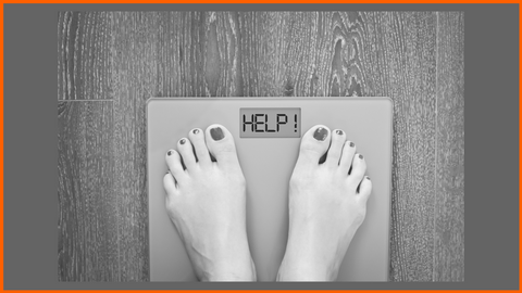 Weight loss image, weighing scale saying help in response to being stood on, funny 