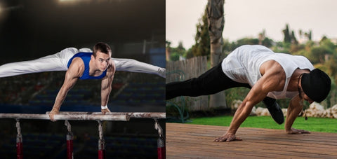 demonstrating the difference between a planche exercise in gymnastic training and calisthenics approach
