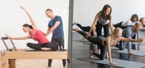Pilates group class and Pilates Private training session comparison, where you will not get the full attention of the teacher.