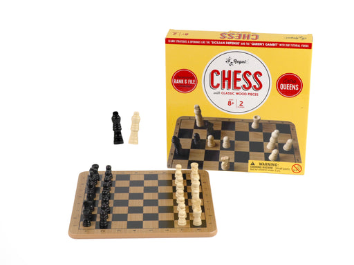 Regal Games - Reversible Wooden Board for Chess, Checkers & Tic-Tac-Toe -  24 Interlocking Wooden Checkers and 32 Standard Chess Pieces - for Age 8 to