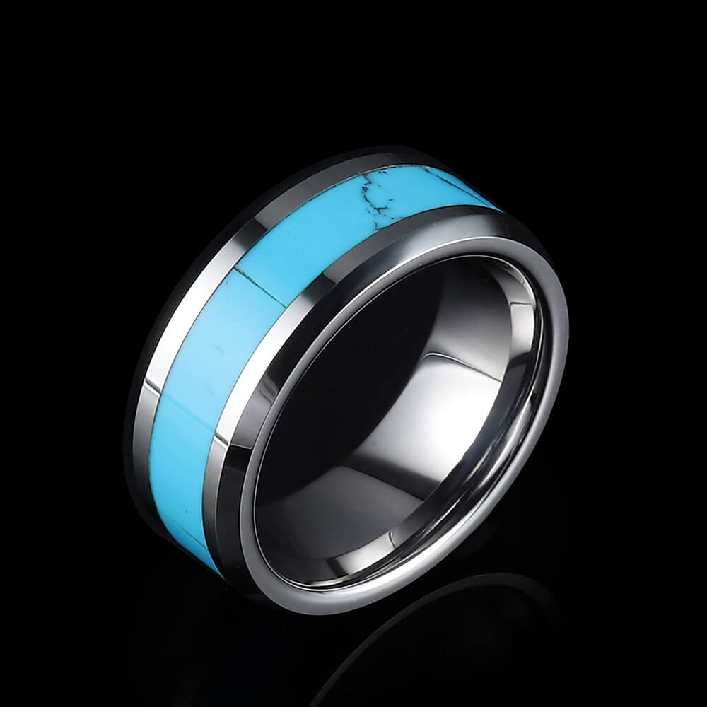 Turquoise Tungsten Steel Men's Ring 01 | Rockandspark.com