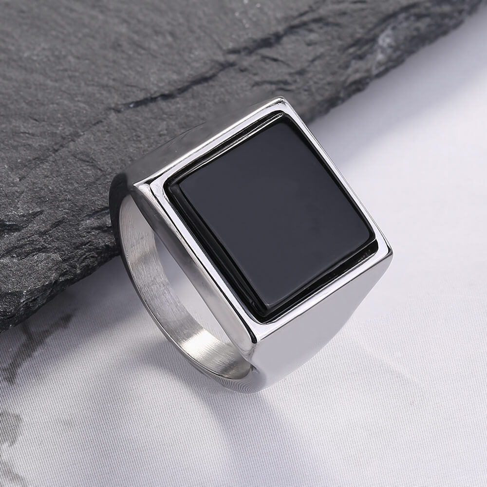 Simple Gemstone Stainless Steel Men's Ring