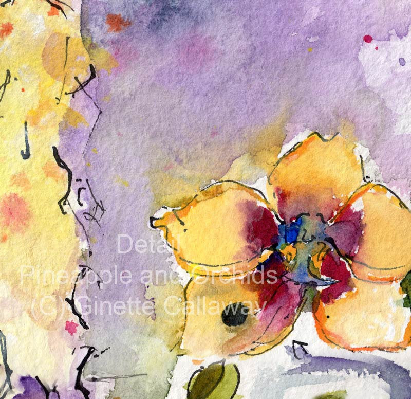 SOLD Pineapple and Orchids Original Watercolor and Ink on Handmade ...