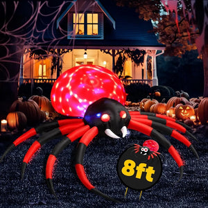 8 FT Halloween Decorations Outdoor Decor - LED Rotating Lights Inflatable Spider Blow Up - foxberryparkproducts