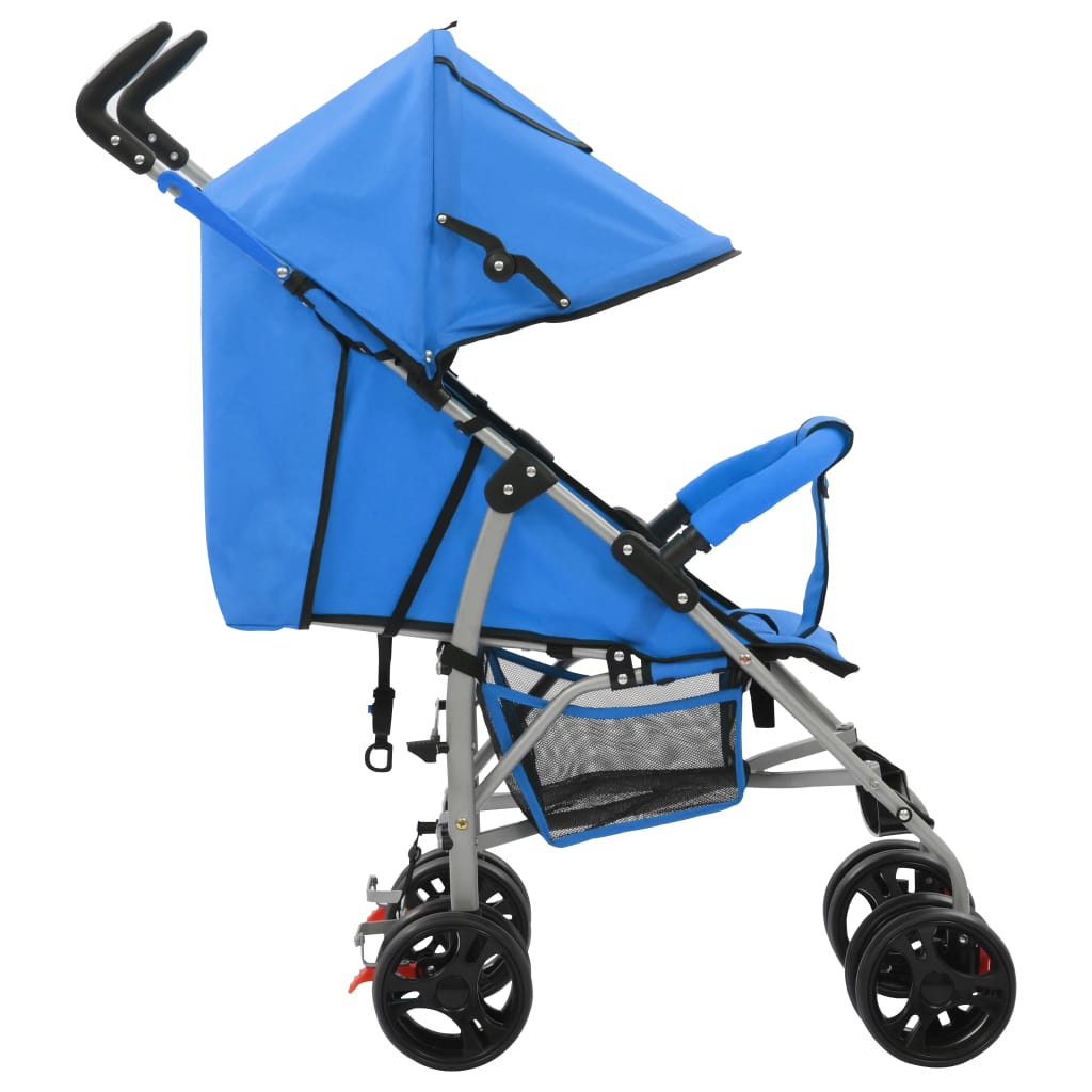 vidaXL Kinderwagen/buggy 2-in-1 inklapbaar staal blauw –