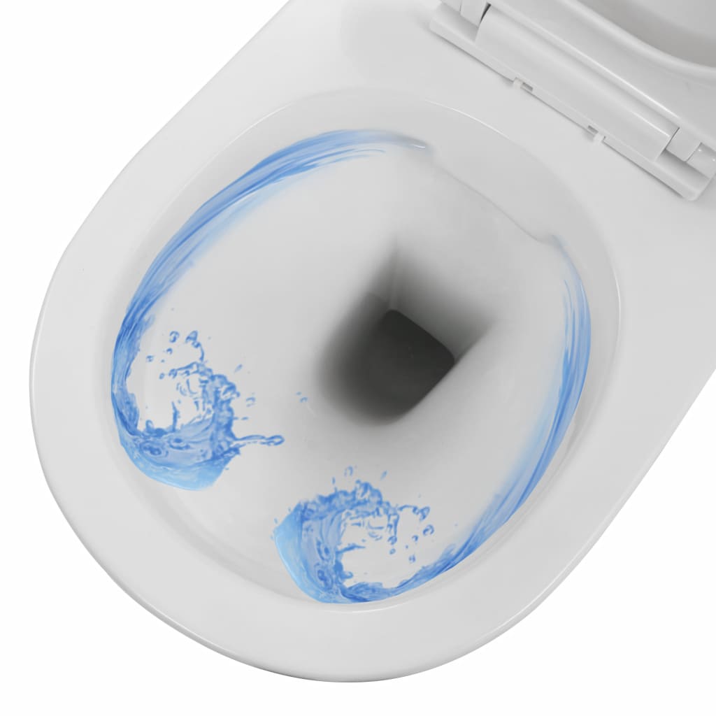 Dit hangende toilet heeft een uniek en tijdloos design en verfraait elke badkamer. Het is ontworpen om ruimte te besparen en je een schonere badkamer te bieden. Dit toilet met randloze spoelfunctie heeft een bijzonder duurzaam en onderhoudsvriendelijk keramisch oppervlak, wat het schoonmaken vereenvoudigt en jarenlang gebruik garandeert. Kalk en vuil hechten moeilijk aan het vuilafstotende oppervlak. De meegeleverde toiletbril met automatisch soft-close mechanisme voorkomt dat het toiletdeksel naar bene...