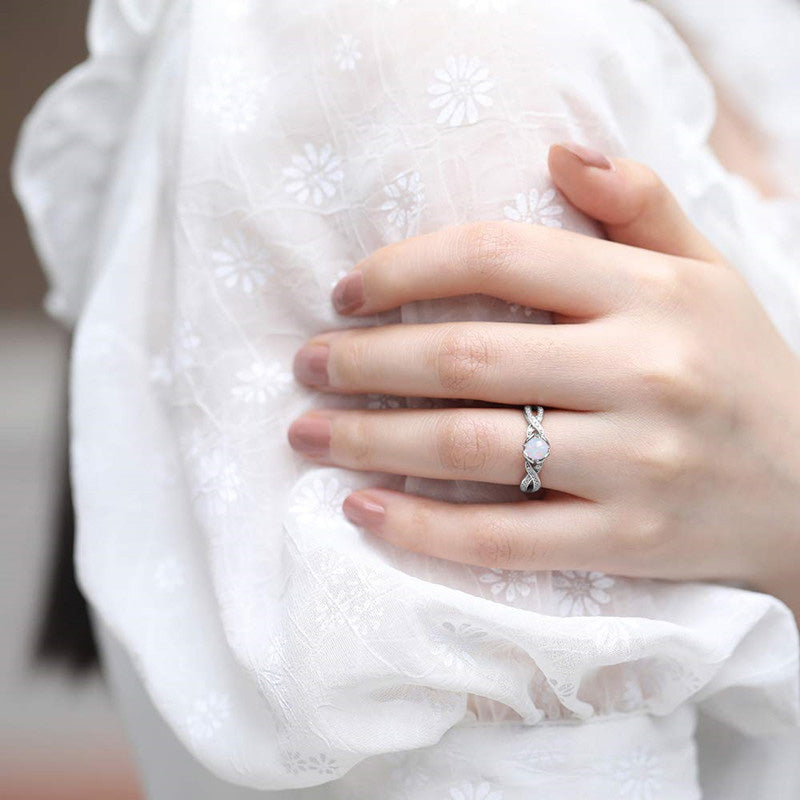 Flower Twist Promise Engagement Wedding Opal Ring