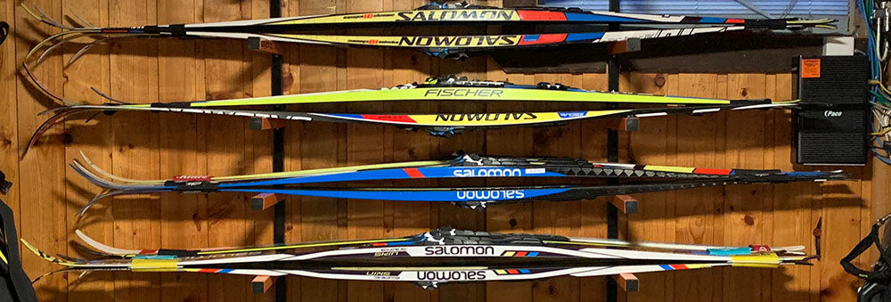 cross country skis in storage 