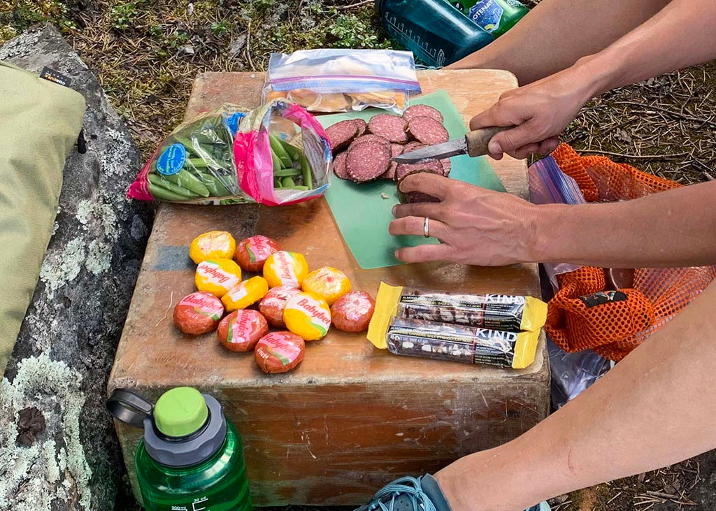 trip lunch food with cheese and salami 