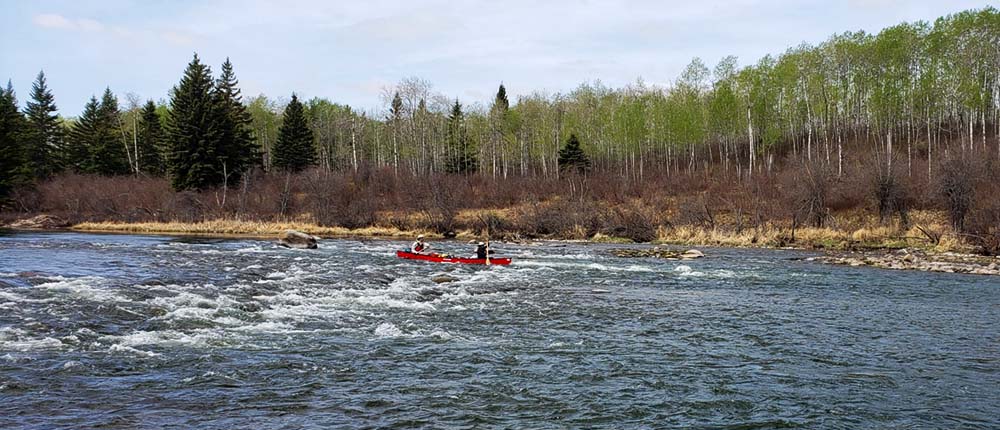 Running rapids in canoe on the Waterhen River 