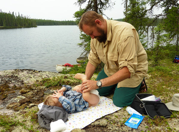 canoe trip changing diapers