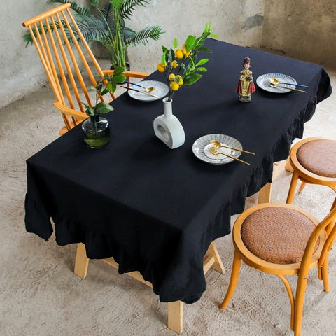 Introducing Ruffled Cotton Tablecloth by Allthingscurated. Made from 100% cotton, our tablecloth exudes French country charm with its romantic, frilly ruffles. With the perfect balance of decorative and laid-back, they have a welcoming and comforting vibe. Available in 8 solid colors.