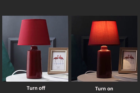 Burano Table Lamp by Allthingsucrated comes in 3 gorgeous colors in Red, Blue and Yellow.  Featured here is the red lamp with light switched on and off.