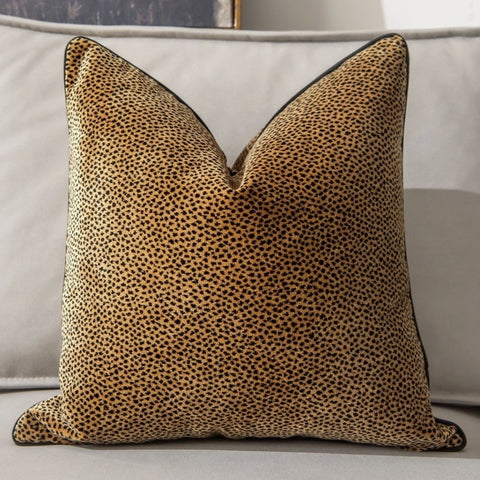 Glamorous Animal Prints Cushion Covers by Allthingscurated featured 6 animal print designs in tiger stripes, cheetah spots, zebra stripes and giraffe print. In a neutral palette and warm texture that work well with a variety of decorating styles. Timeless and chic, they are the perfect accessories to dress up with home with a wow factor. Comes in 2 square sizes of 45 by 45cm or 17.5 by 17.5 inches or 50 by 50cm or 19.5 by 19.5 inches. Featured here is our cheetah print.