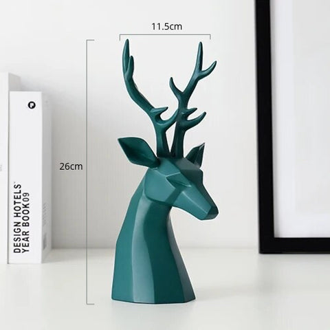 This beautiful Deer Head Bust sculpture is made of resin and comes available in 4 colors of black, white, gray and teal.  Measuring 26cm or 10 inches in height and 11.5cm or 4.5 inches in width. This figurine spots a contemporary design with sculptural form inspired by Origami. This decorative piece will add timeless elegance to your space year-round. Perfect for festive tablescapes, mantels and shelves. 