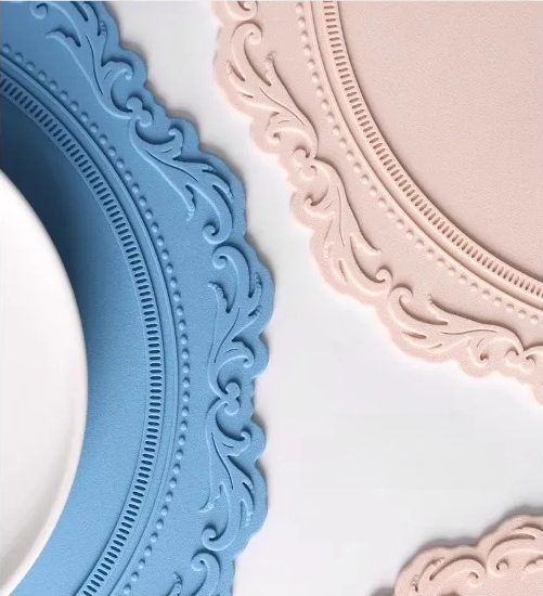 Embossed Lace Round Silicone Placemat by Allthingscurated are expertly crafted from high-quality, food-grade silicone. Available in 7 trendy colors with an embossed lace pattern, this placemat adds texture and charm to your dining table, making your meals more presentable effortlessly stylish.