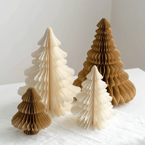 Honeycomb Christmas Trees by Allthingscurated featured a set of 2 sculptural trees expertly crafted with paper to bring a pretty and festive touch to your Yuletide decorations. These delightful paper decorations are simple to assemble and store away, making them reusable year after year. Comes in 2 styles and 4 color groupings of Red, Brown, White and Black. Each set consists of a small and large tree.