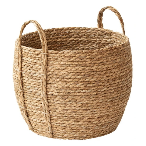 Leedon Woven Baskets by Allthingscurated are hand-woven from seagrass which is an eco-friendly material. The baskets feature sturdy handles for easy transportation and lend a rustic charm to any space. Perfect for storing household items or displaying your favorite plants. Available in 3 sizes.