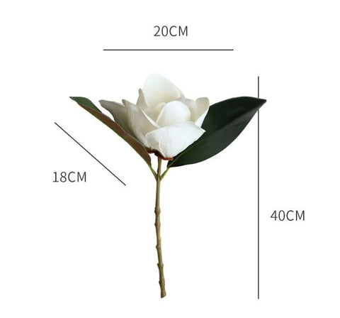 Faux Large White Magnolia by Allthingscurated is expertly crafted with realistic details to look as good as the real thing. It’s a gorgeous addition to your home décor and stays beautiful and pretty all year round. Its grand size makes it perfect as a single flower but creates a dramatic effect when arranged in a bunch. Measures 40cm or 15.6 inches in height and 18cm or 7 inches in width.