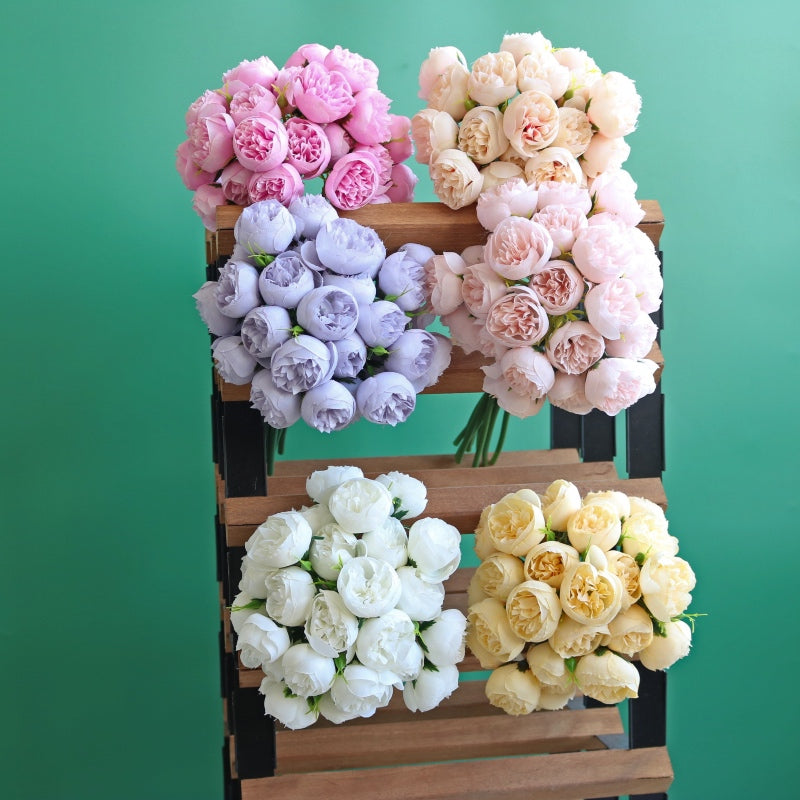 Silk Peony Bouquets by Allthingscurated are made of soft, realistic silk in 6 lovely colors to last through all seasons. Perfect for home décor or as a romantic wedding bouquet.