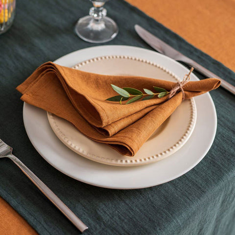 Pumpkin Orange Linen Napkins by Allthingscurated come in a set of 4 piece. Designed in classic square shape measuring 40cm by 40cm or approximately 16 inches by 16 inches.