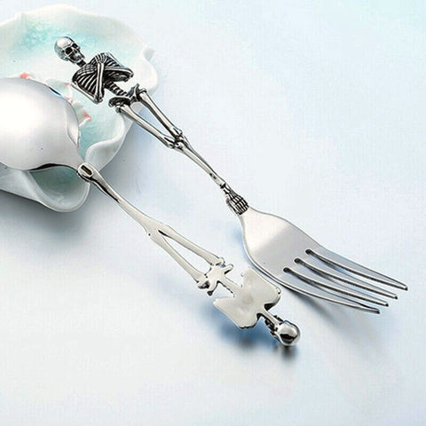 Skeleton Fork and Spoon by Allthingscurated offer a frightful but fun experience in your next dinner party. Crafted from stainless steel.