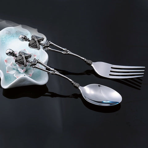 Skeleton Fork and Spoon by Allthingscurated offer a frightful but fun experience in your next dinner party. Crafted from stainless steel.