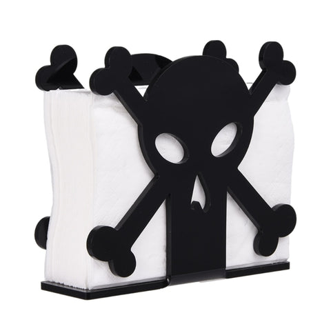 Skull and Crossbones Paper Napkins Holder by Allthingscurated are made of durable acrylic and in black.  Featuring skull and crossbones front and back, its quirky fun design will add a touch of spookiness and whimsy to your halloween table setting. Measuring 12.3cm or 4.8 inches in height, 14cm or 5.5 inches in width and 4cm or 1.6 inches in depth.