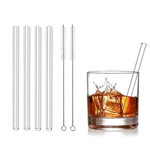 Clear, short glass straws measuring 15cm or 6 inches by Allthingscurated comes in a set of 4 straws plus 2 cleaning brushes. Made of high-grad borosilicate glass that is cold and heat-resistant, they are available in either straight or bent design. You can select from straight, bent or mixed options for your purchase.