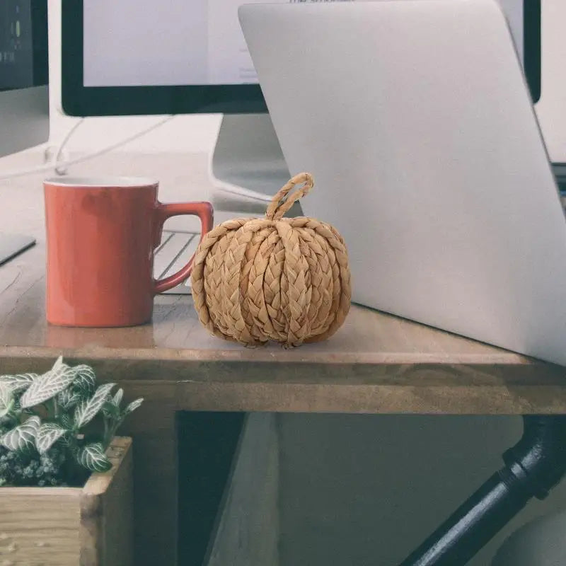 This Woven Straw Pumpkin by Allthingscurated is hand-woven with natural hyacinth straw. It is the perfect ornament to complement your autumn aesthetic and create a cozy and warm touch to any space.